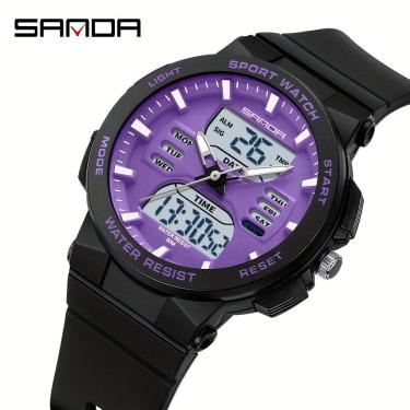 Imagem de Relógio desportivo unissex com ecrã duplo, cronómetro e luz noturna LED