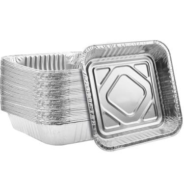 Imagem de Assadeiras quadradas de alumínio espessas descartáveis 23 x 23 cm para fritadeira a ar, torradeira, forno, assadeira para bolo ou brownie (40)