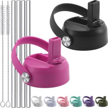 Imagem de Tampas de canudo para Hydroflask boca larga 947 g 1,134 g, tampa de canudo à prova de vazamento de substituição com alça flexível, tampa fácil sem BPA para Hydro Flask 16 18 garrafas de 1,8 g - preto