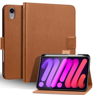 Imagem de Thryxop Capa de couro genuíno para iPad mini 7ª/6ª geração de 8,3 polegadas 2024/2021 | com suporte para lápis e suporte ajustável, fecho magnético, capa automática para despertar/hibernar | marrom