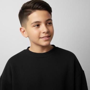 Imagem de Blusa Moletom Juvenil Flanelado Preto Punho Basico Infantil Menino Men