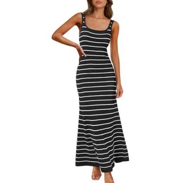 Imagem de Vestido maxi MEROKEETY feminino 2025 sem mangas listrado preto