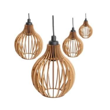 Imagem de 4 Lustres De Madeira Para Balcão De Cozinha Area De Lazer Bivolt - Tay