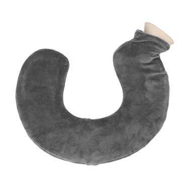 Imagem de Ejoyous Garrafa de água Quente Em Forma de U para Pescoço e Ombro, Pescoço Quente, Borracha Macia, Bolsa de água Quente Longa Com Capa de Pano Removível, Travesseiro de Aquecimento, 1L (Cinza)
