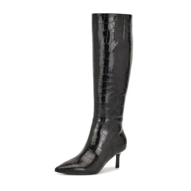 Imagem de Nine West Kimdee Bota de cano alto feminina 9x9 Wide Calf, Croco preto 002, 36