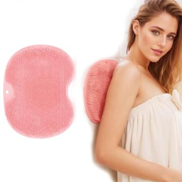 Imagem de Esfregão corporal de silicone com ventosas antiderrapantes para chuveiro, esfregão traseiro plano montado na parede para chuveiro (rosa01)
