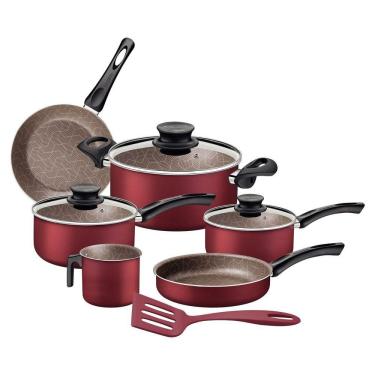 Imagem de Jogo De Panelas Tramontina Paris Alumínio Antiaderente Starflon Max Vermelho 07 Peças Tramontina