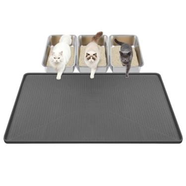 Imagem de Lorvain Tapetes de areia para gatos, 114 x 76 cm, tapete extra grande de silicone para gatos para caixa de areia, tapete de armadilha de areia de gatinho fácil de limpar, macio para patas de gatinho