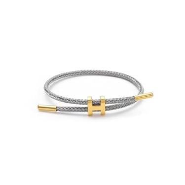 Imagem de StyleJella Pulseira feminina de aço de titânio ajustável banhada a ouro 18 k com fivela em forma de H polida – Joias de presente, 7, Zinco, Sem Pedra Preciosa