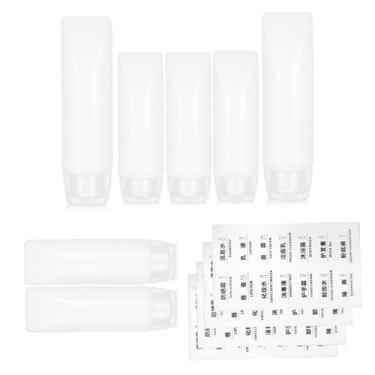 Imagem de 7 garrafas de viagem recarregáveis com etiquetas, mini recipiente de viagem para xampu, toner, loção, base (2 tamanhos)