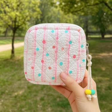 Imagem de Bolsa macia para maquiagem, estojo portátil de cosméticos com zíper, mini organizador de armazenamento de pelúcia para batom e itens essenciais (rosa)