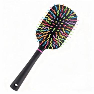 Imagem de Hiiooweiyi Escova de crina e cauda de cerdas de arco-íris resistente escova de crina e cauda de arco-íris pente de almofada de ar pente de garfo de plástico desembaraçador para cavalos