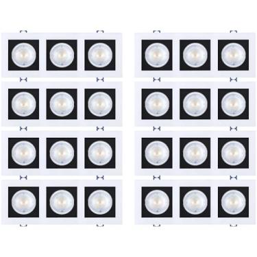 Imagem de Kit 8x Spot Embutir Triplo Recuado Branco com preto Quadrado LED Integrado 3000K 15W Bivolt