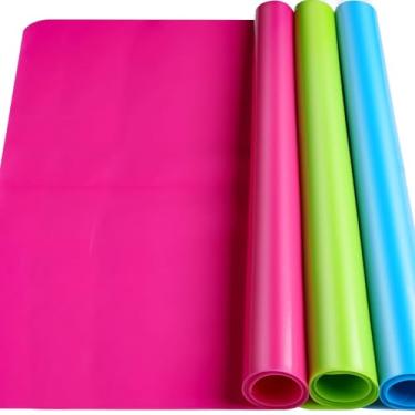 Imagem de LEOBRO Tapete de silicone para artesanato, 3 peças grandes de silicone de 59,4 cm x 39,6 cm, tapete de massa, tapetes de artesanato para moldes de resina, argila, fabricação de joias, escultura, rosa