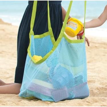 Imagem de Bolsa grande para praia, bolsa de malha de armazenamento rápido para brinquedos, toalhas, ferramentas de areia e roupas, Azul, Sacola de viagem