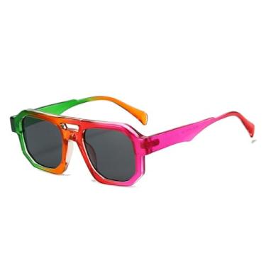 Imagem de Óculos de Sol Femininos com Ponte Dupla e Lentes Degradê Transparentes, Estilo Punk Masculino, Proteção UV400, Ideais para Esportes ao Ar Livre, Corrida e Ciclismo, na cor Cinza Colorido.