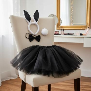 Imagem de Fantasia De Coelhinha Infantil C/ Tiara Orelha Coelho Gravata Rabinho E Saia - 4 Pçs