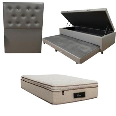 Imagem de Cama Box Baú Solteiro com Auxiliar (Bicama) + Colchão Cloud Molas Ensacadas C/Pillowtop 32cm | Kit Completo com Cabeceira Botonê Opcional | Diversas Cores (3, CORINO CINZA, COM CABECEIRA)