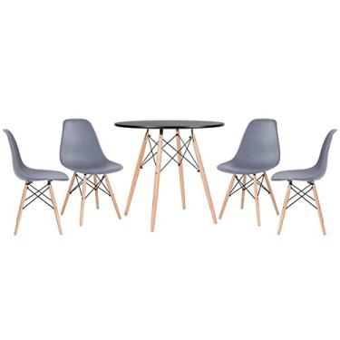 Imagem de Loft7, Kit - Mesa redonda Eames 80 cm preto + 4 cadeiras Eiffel Dsw Cinza escuro