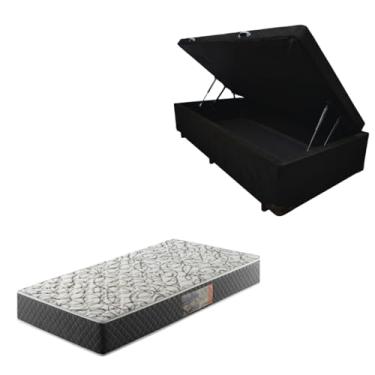 Imagem de Cama Box Baú Blindada com Colchão de Espuma D33 20cm (SUEDE PRETO, Solteiro)