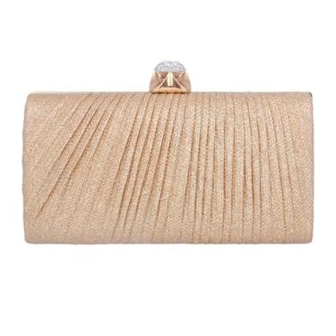 Imagem de Adoptfade Bolsas femininas para noite com strass plissadas para festa, bolsa clutch com glitter, bolsas rígidas, Dourado