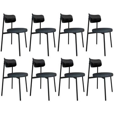 Imagem de Cadeira De Jantar Estofada Kit 8 Nyka M25 Linho Grafite/preto - Mpozenato