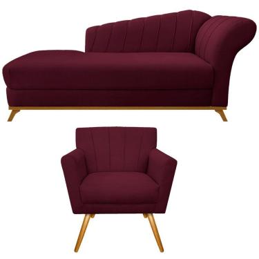 Imagem de Kit Diva Recamier Vanessa 140cm Lado Esquerdo E 01 Poltrona Laura Suede Cor Bordô