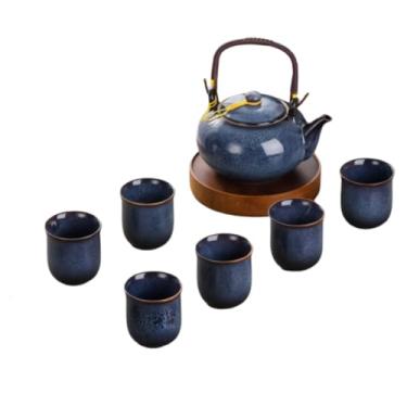 Imagem de Conjunto de chá chinês Gongfu Procelain, conjunto de chá japonês de 7 peças, 1 bule de chá, 6 xícaras de chá, conjunto de chá chinês para adultos/amantes de chá, azul (azul)