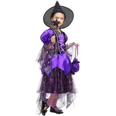Imagem de OTUIZEM Girls Light Up Witch Costume, Kids Witch Costume with Hat and Magic Wand for Toddler Halloween Dress Party