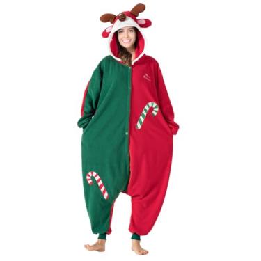Imagem de RONGTAI Fantasias de Natal unissexo, cosplay, pijama, roupa de dormir para adultos, Verde alce, G