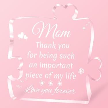 Imagem de Presentes de mães para mãe, presentes de filha, filho, quebra-cabeça decorativo de bloco de acrílico gravado para mesa, 9,9 x 9,9 cm, presente de aniversário de Natal para mãe, ideias de presente de
