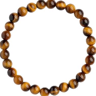 Imagem de Pulseira de miçangas de olho de tigre amarelo natural de 6 mm para mulheres e homens