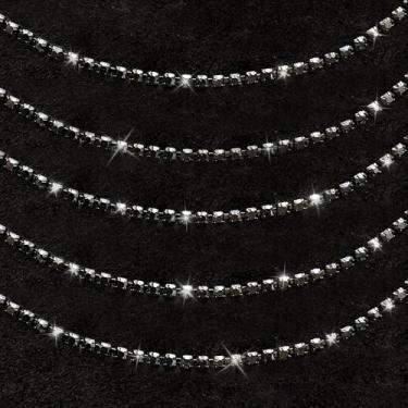 Imagem de Quorineo Acabamento de corrente de strass de cristal de 10 metros para costura e artesanato - aplique de strass brilhante, enfeite de joias DIY, decoração de vestido (2 mm de largura, preto)