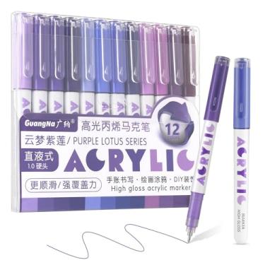 Imagem de Marcadores de tinta acrílica, marcadores de acrílico de 12 cores com ponta de bala, cobertura forte, grande capacidade de tinta, canetas de tinta multiuso para pintura rupestre, artesanato, bricolagem