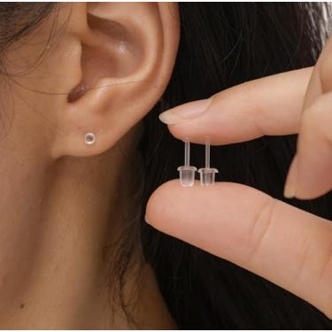 Imagem de 200 pares de brincos de silicone transparente, kits de pinos e costas, brincos invisíveis, palitos de orelha, retentores de piercing, suprimentos DIY para orelha (3 mm)