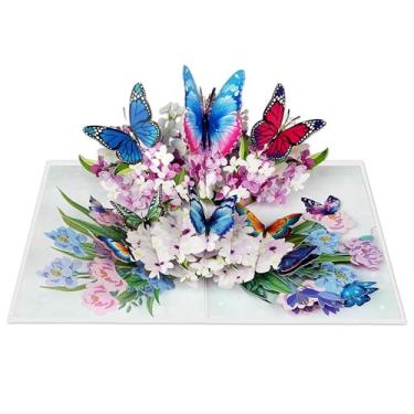 Imagem de TaNoTool Butterflies with Flowers Cartão de felicitações pop-up 3D de papel feito à mão, cartões pop-up para aniversário, agradecimento, boa, aniversário, dia dos namorados, Natal, presentes para