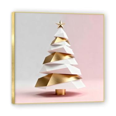 Imagem de NHLDZYH Moldura dourada. Pintura em tela de Natal escandinavo Geometria minimalista Ouro escovado em rosa empoeirado Moderno Imagem de parede festiva. A02. 80 x 80 cm - 31,5 x 31,5 polegadas