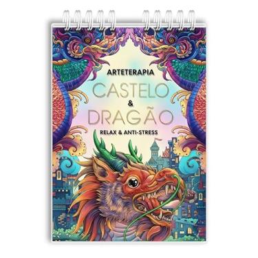 Imagem de Livro De Colorir Castelo e Dragões Capa Holográfica 50 Desenhos Folha Grossa Capa Dura Wire-o A5 colorindo arteterapia adultos