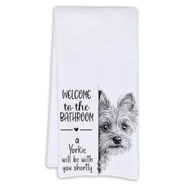 Imagem de Cabana Bro Toalhas de mão engraçadas de banheiro Yorkie, presentes para amantes de Yorkie, presentes de Yorkshire Terrier, toalhas de mão decorativas para crianças, banheiro, lavabo, 40 x 61 cm