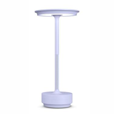 Imagem de FDIDC Candeeiro de mesa recarregável sem fio, luz de mesa portátil de LED de 5000 mAh, luminária de mesa de 3 cores com regulação contínua para uso ao ar livre/restaurante/pátio. (roxo claro)