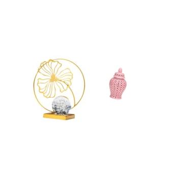 Imagem de Fenteer Escultura de Estatueta de Ferro em Folha E Vaso de Porcelana com Gengibre, Ornamento Decorativo Colecionável para Estante, Escritório, Mesa, Quarto, F