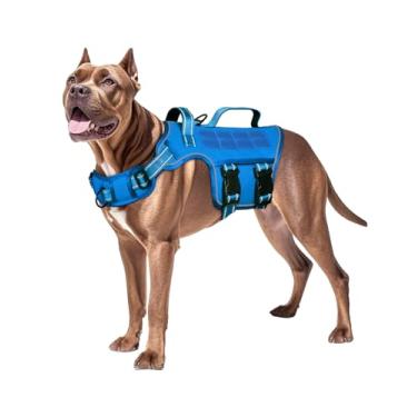 Imagem de Peitoral para cães grandes, resistente, sem puxão, tático, com sistema Molle, fácil de colocar e tirar, respirável acolchoado, colete refletivo ajustável para animais de estimação para caminhadas