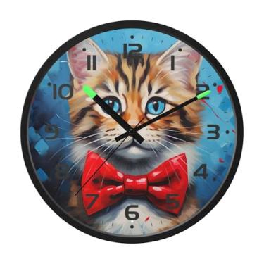 Imagem de SEHANY Relógio de parede de gato fofo, silencioso, sem tique-taque, operado por bateria, controle de som, luz noturna, relógios de parede para sala de estar, cozinha, quarto, escritório, decoração de
