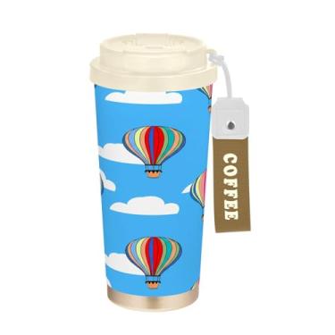 Imagem de Wassud Balões de ar quente coloridos isolados caneca de café de viagem copo à prova de vazamento com tampa e canudo garrafa de água de aço inoxidável para café quente/gelo, chá e cerveja