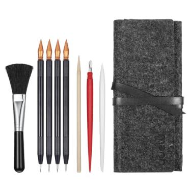 Imagem de 9 peças de ferramentas de arte para arranhar, conjunto de ferramentas de desenho incluindo bolsa de ferramentas, canetas para colorir arranhões, caneta de plástico e madeira, raspador, pincel limpo