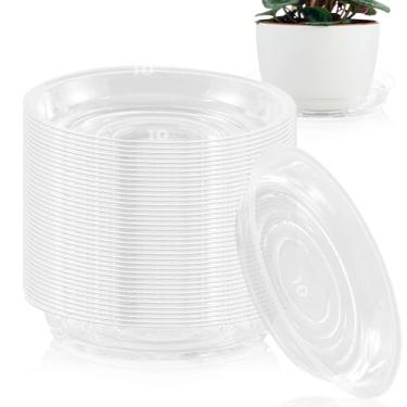 Imagem de Pacote com 40 pires de plantas de 25,4 cm, pires transparentes para uso ao ar livre, bandejas de gotejamento, pires grandes, sem furos, para plantas ao ar livre, bandeja de plástico a granel para