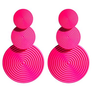 Imagem de QUPENGXU Brincos femininos com pingente de disco redondo estilo boho neon vintage anos 60, 70, 80, acessório para festa de dança, Small, Acrílico, Sem pedra preciosa
