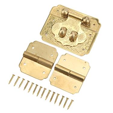 Imagem de GLOGLOW Conjunto de Dobradiças de Trava de Caixa de Latão, Acabamento Dourado Estilo Vintage, Latão à Prova de Ferrugem de, 14 Pregos Incluídos, para Caixas de Madeira, Estojos de Joias, Armários,