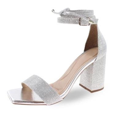 Imagem de Sandália Re&Ton Salto Bloco Grosso Brilho Feminina BL28 (Prateado, BR, Adulto, Numérico, 40)