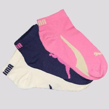 Imagem de Kit Meia Puma Sapatilha 3 Pares Infantil Rosa Marinho e Off White, 25-